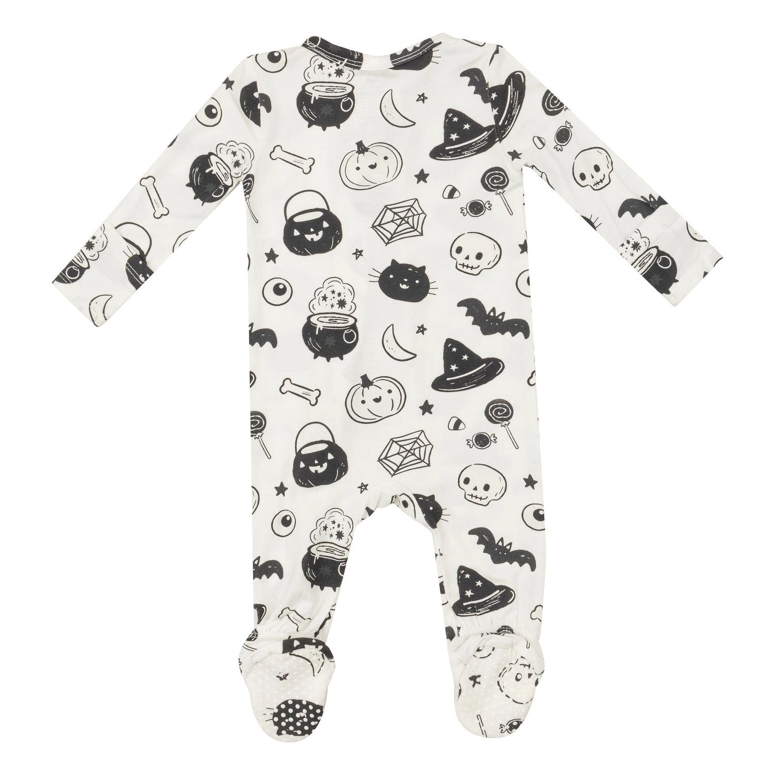 Bamboo 2 Way Zipper Footie - Black and White Halloween - Ivory