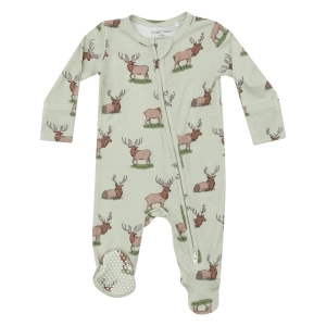 Bamboo 2 Way Zipper Footie - Elk - Green