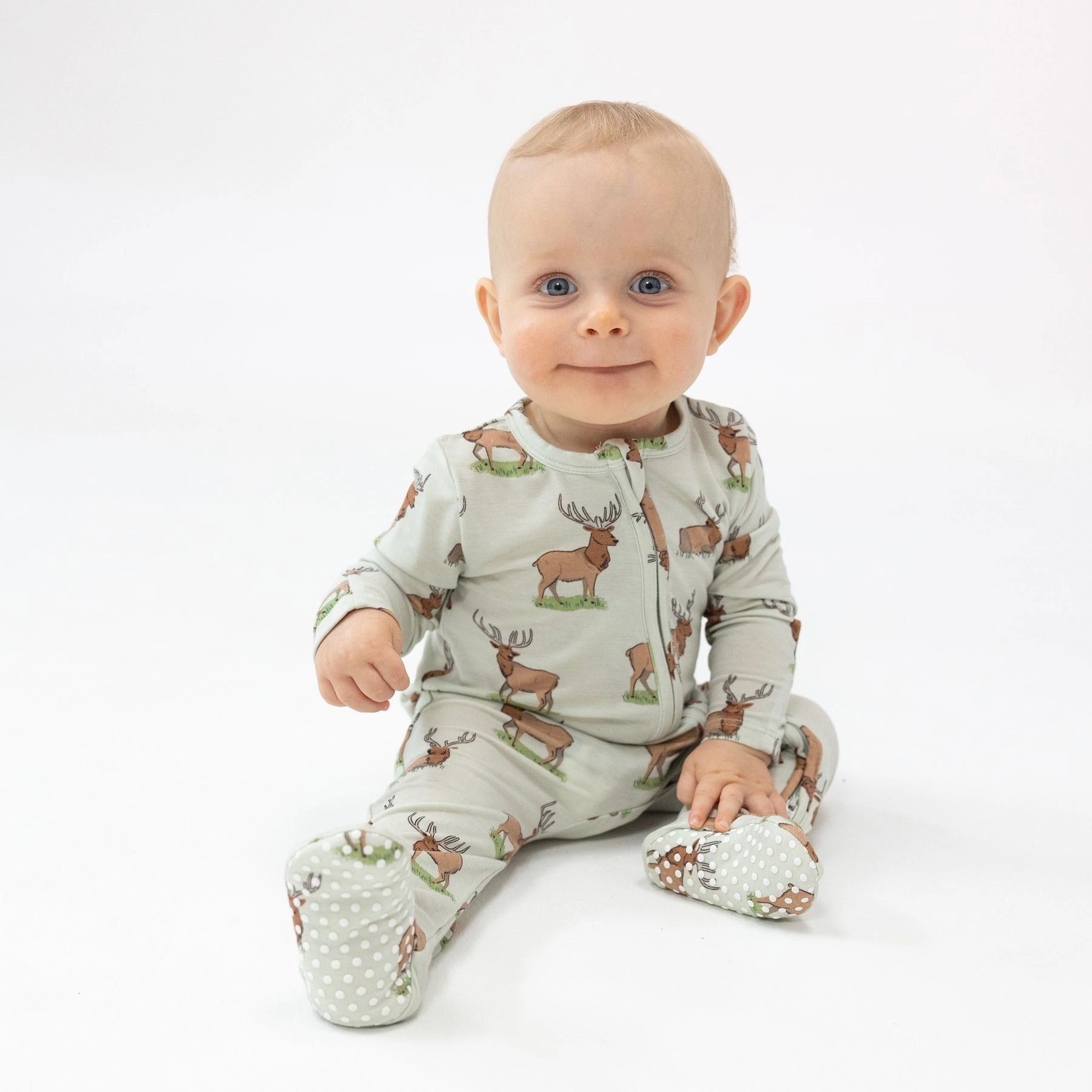Bamboo 2 Way Zipper Footie - Elk - Green