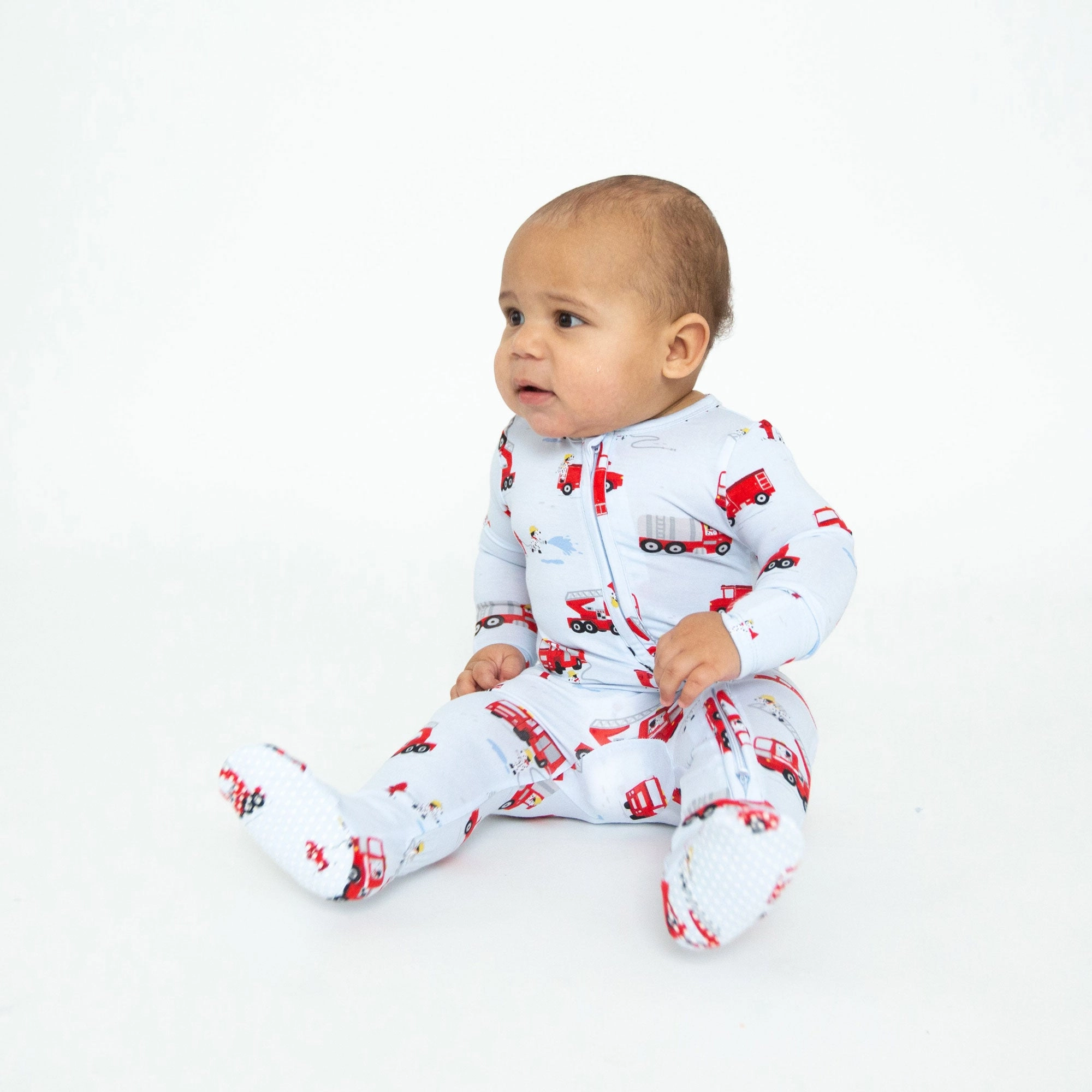 Bamboo 2 Way Zipper Footie - Firetruck Dalmations