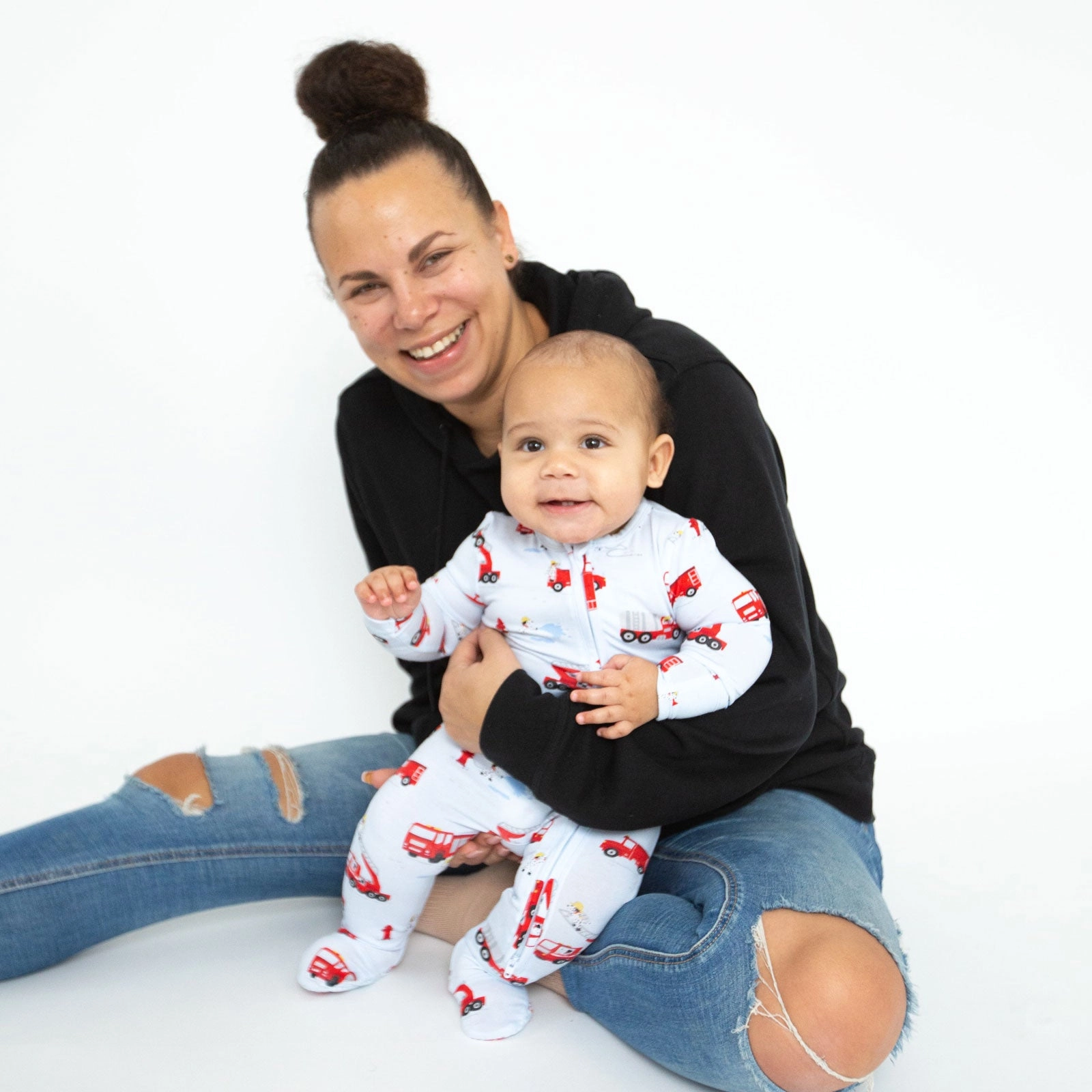 Bamboo 2 Way Zipper Footie - Firetruck Dalmations