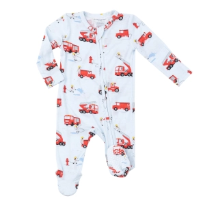 Bamboo 2 Way Zipper Footie - Firetruck Dalmations