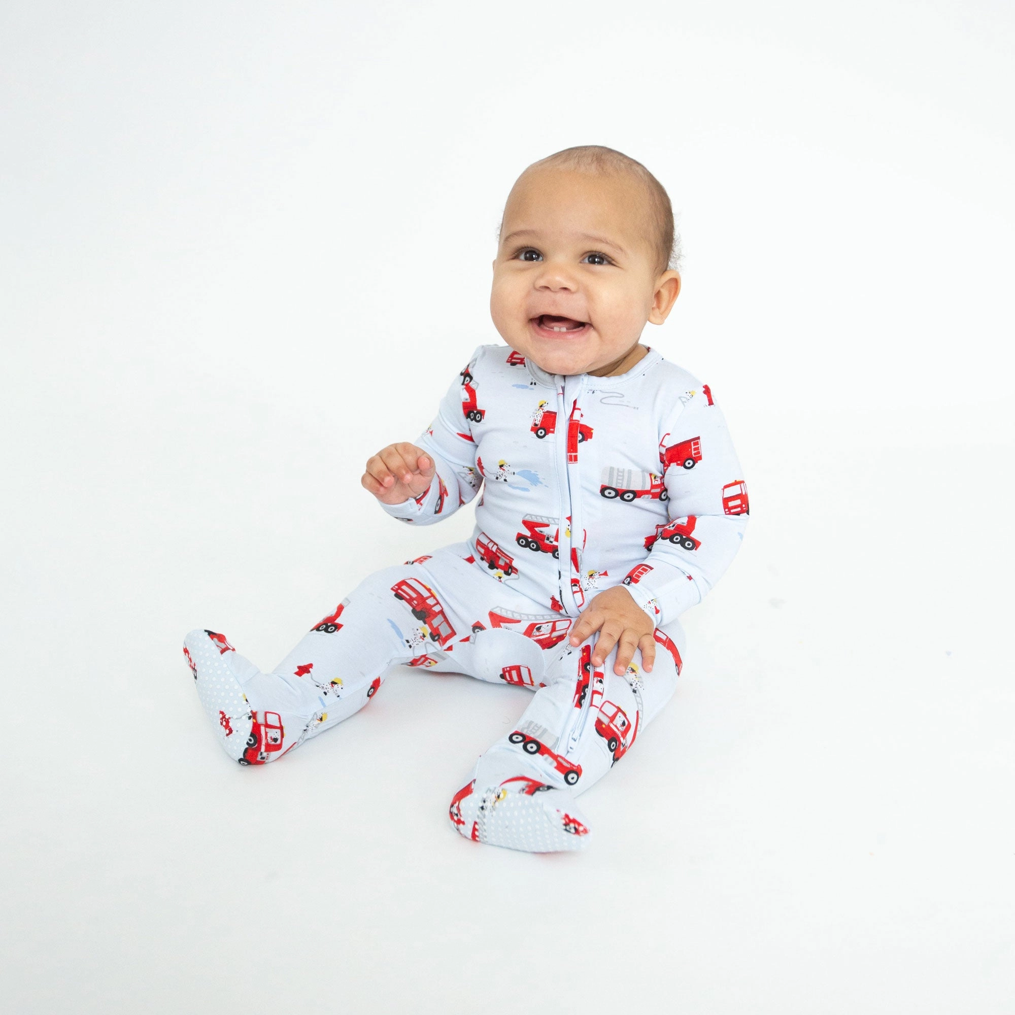 Bamboo 2 Way Zipper Footie - Firetruck Dalmations