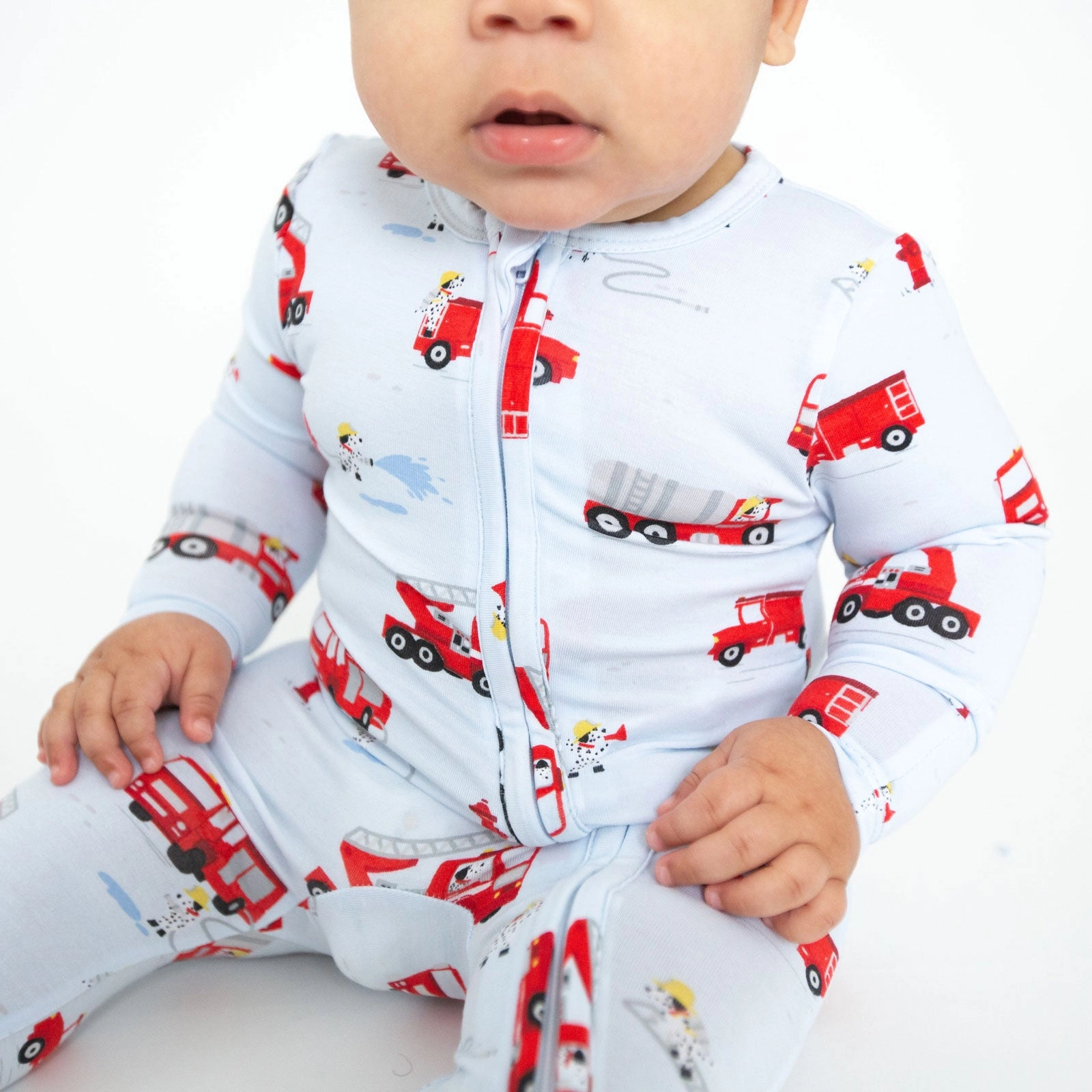 Bamboo 2 Way Zipper Footie - Firetruck Dalmations