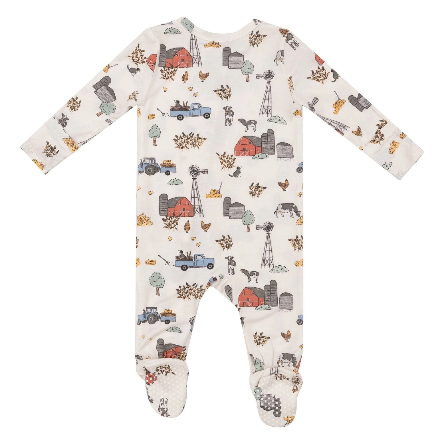 Bamboo 2 Way Zipper Footie - Hay Farmer Blue - Ivory