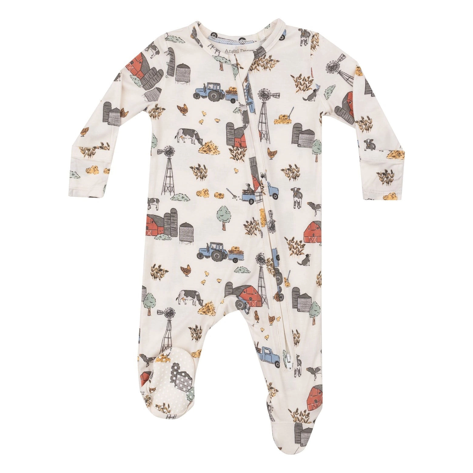 Bamboo 2 Way Zipper Footie - Hay Farmer Blue - Ivory