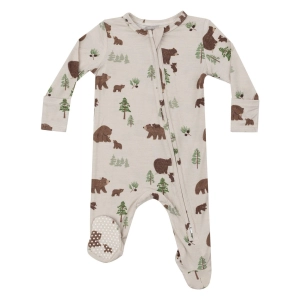 Bamboo 2 Way Zipper Footie - Sweet Brown Bears - Beige