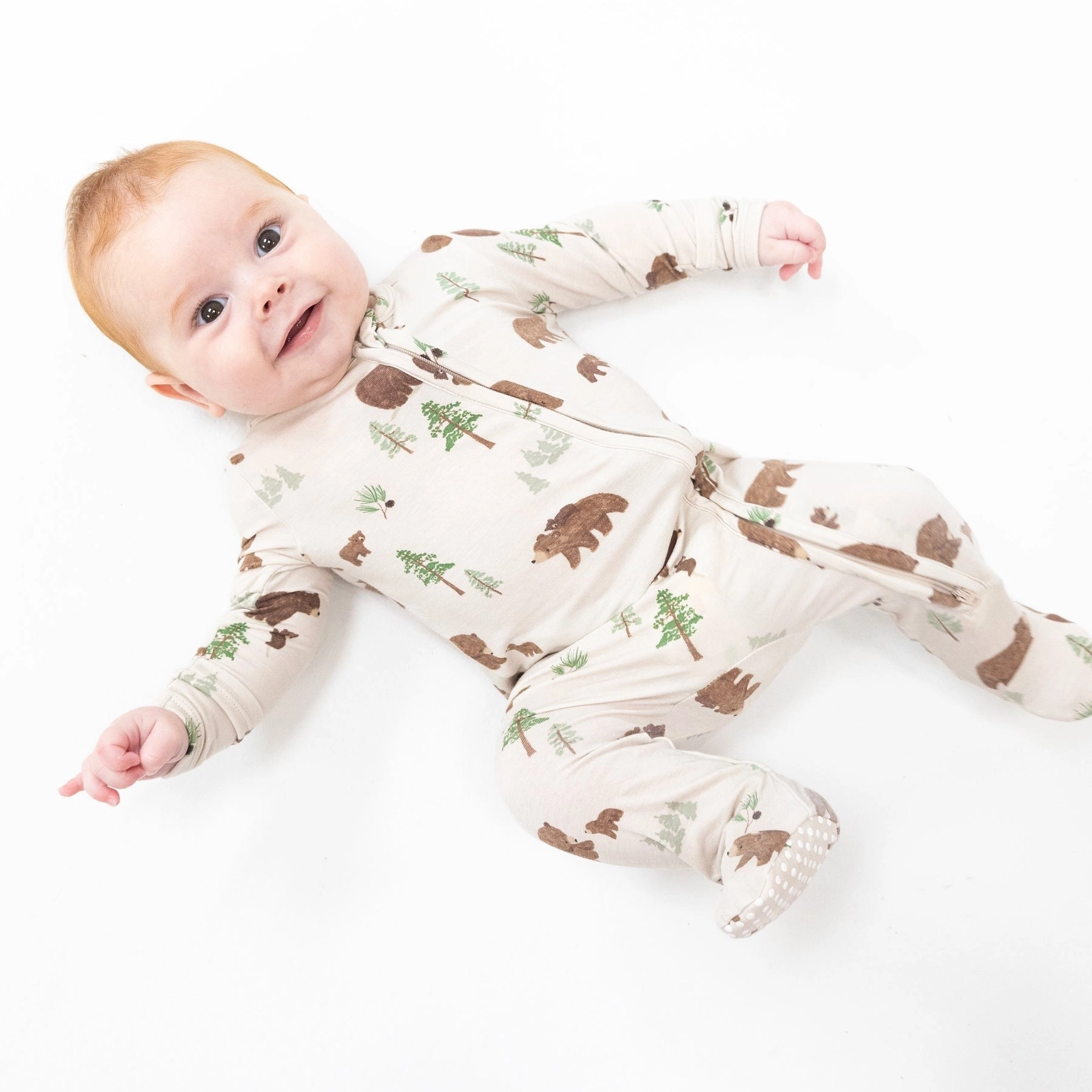Bamboo 2 Way Zipper Footie - Sweet Brown Bears - Beige