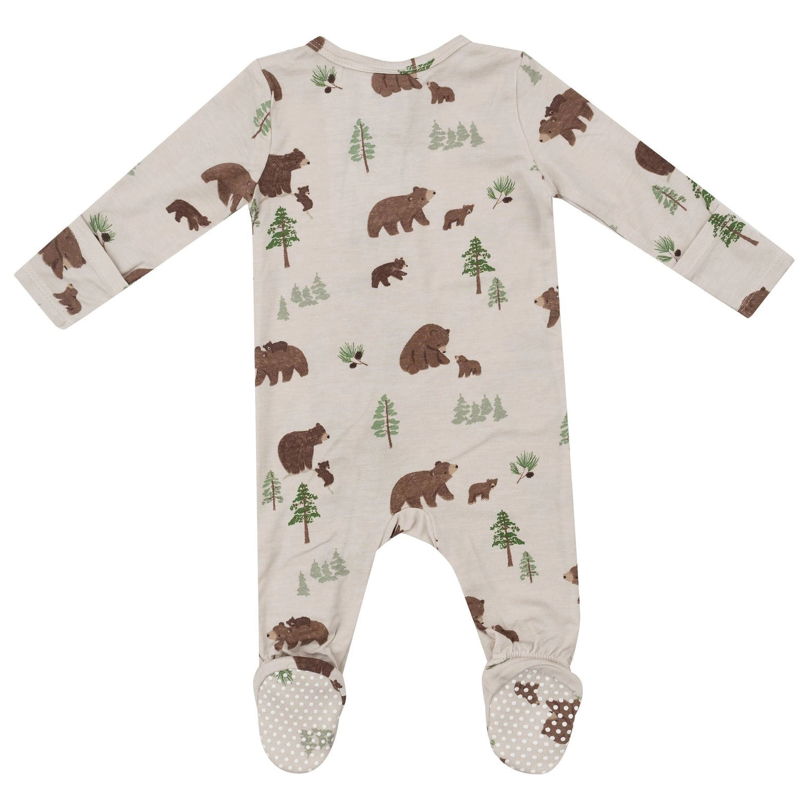 Bamboo 2 Way Zipper Footie - Sweet Brown Bears - Beige