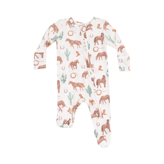 Bamboo 2 Way Zipper Footie - Western Horses