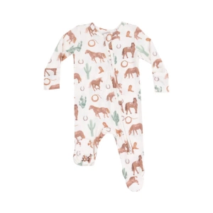 Bamboo 2 Way Zipper Footie - Western Horses