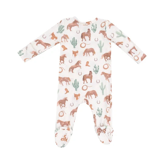 Bamboo 2 Way Zipper Footie - Western Horses