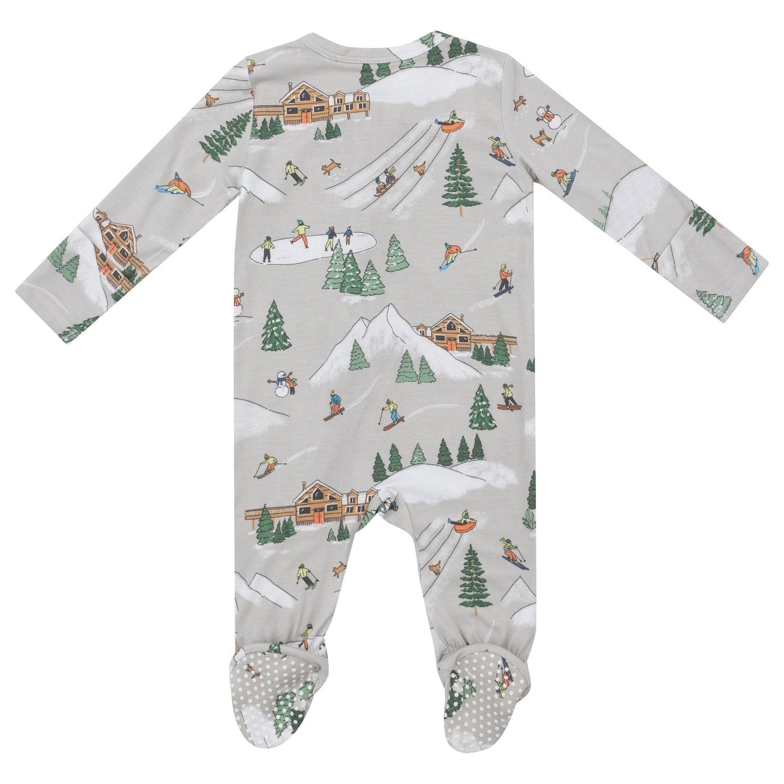 Bamboo 2 Way Zipper Footie - Winter Fun Skiers - Grey