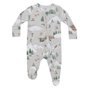 Bamboo 2 Way Zipper Footie - Winter Fun Skiers - Grey