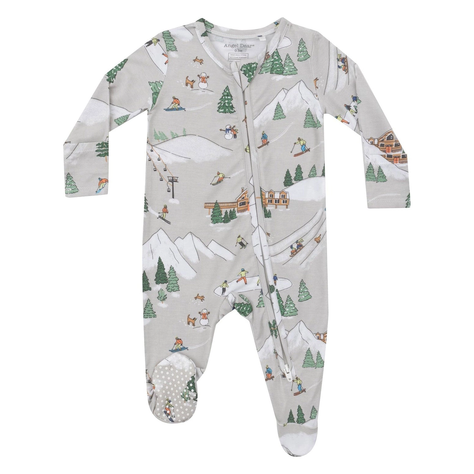 Bamboo 2 Way Zipper Footie - Winter Fun Skiers - Grey