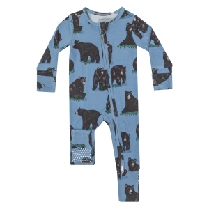 Bamboo 2 Way Zipper Romper - Black Bears - Dark Blue