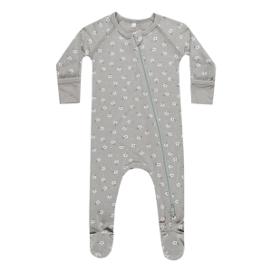 Bamboo Zip Footie - Blue Ditsy - Dusty Blue - FINAL SALE