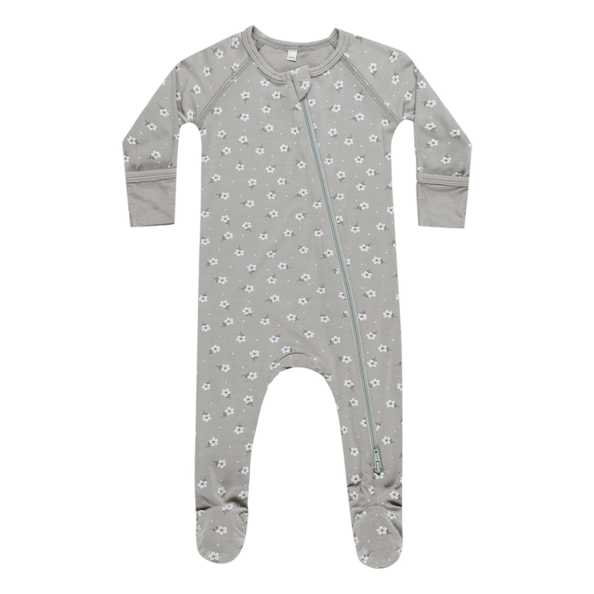 Bamboo Zip Footie - Blue Ditsy - Dusty Blue - FINAL SALE