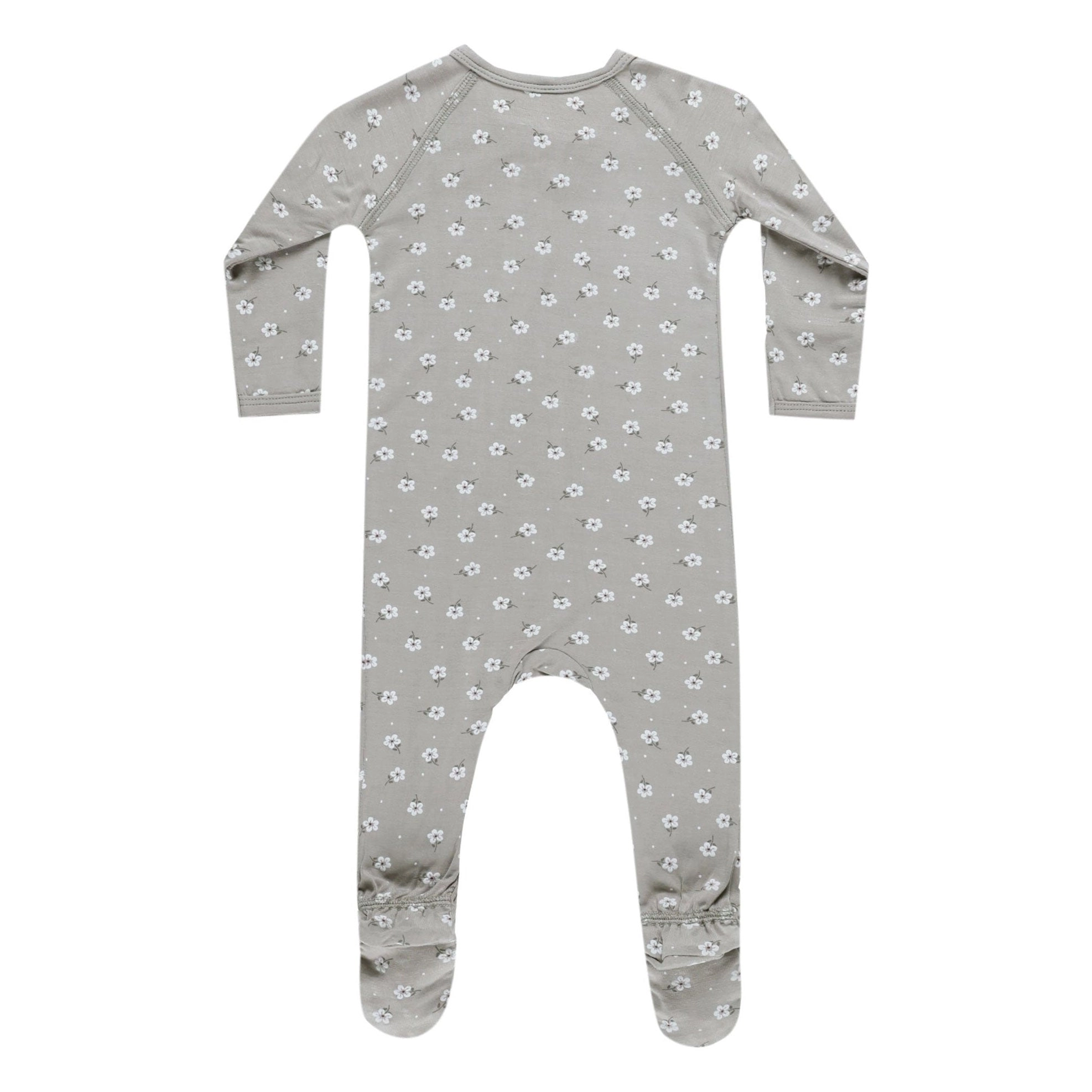 Bamboo Zip Footie - Blue Ditsy - Dusty Blue - FINAL SALE