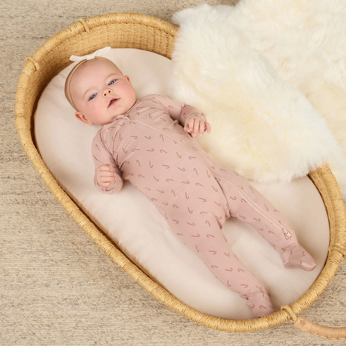 Bamboo Zip Footie - Candy Cane - Blush - FINAL SALE