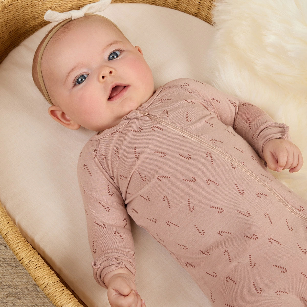 Bamboo Zip Footie - Candy Cane - Blush - FINAL SALE