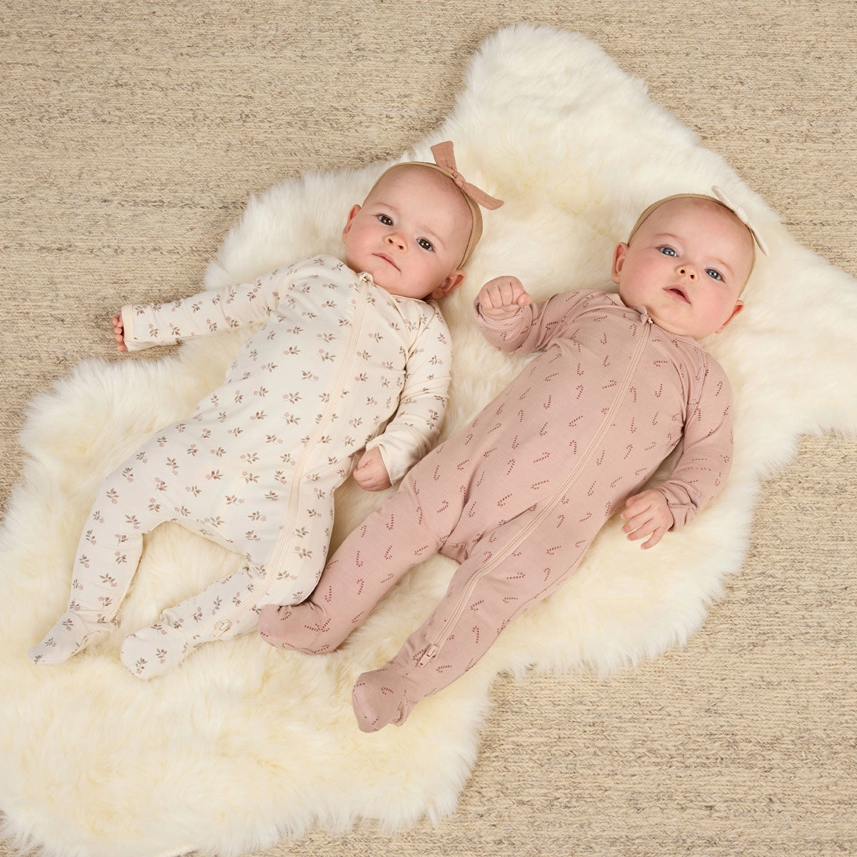 Bamboo Zip Footie - Candy Cane - Blush - FINAL SALE