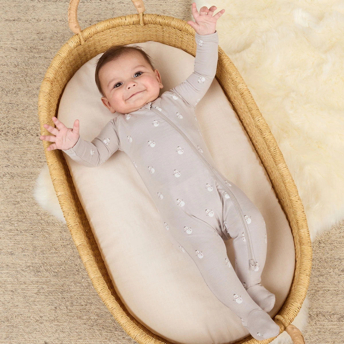 Bamboo Zip Footie - Snowmen - Fog - FINAL SALE