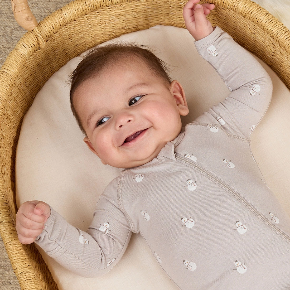Bamboo Zip Footie - Snowmen - Fog - FINAL SALE