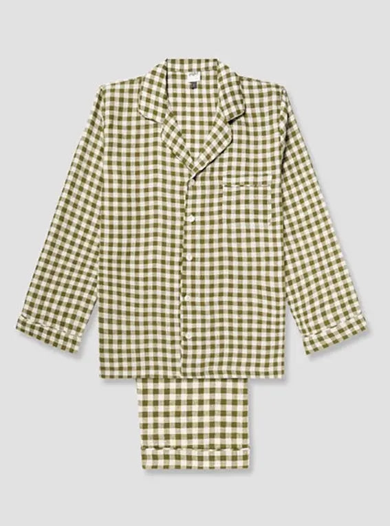Botanical Green Gingham Women's Linen Pyjama Trouser Set