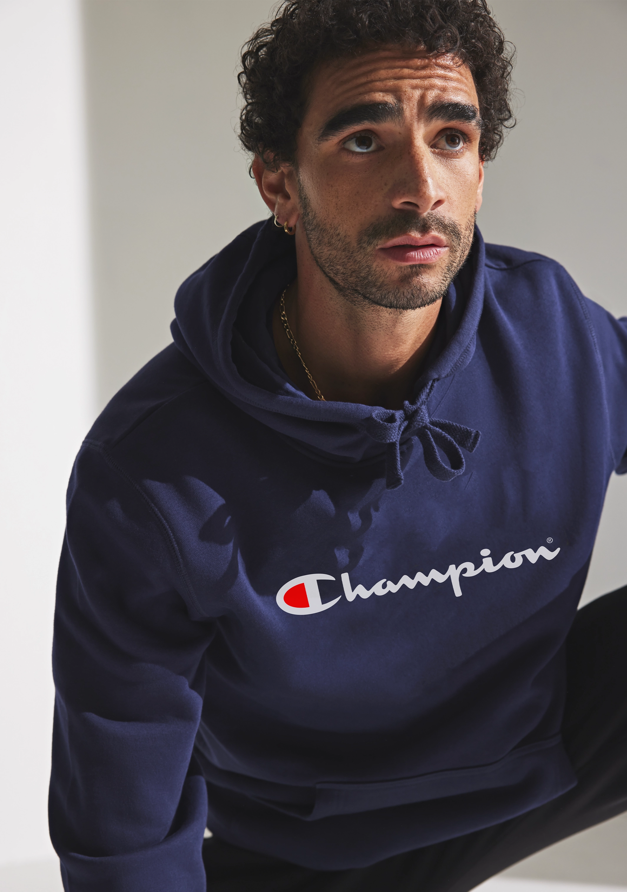 Champion Mens Script Hoodie Navy