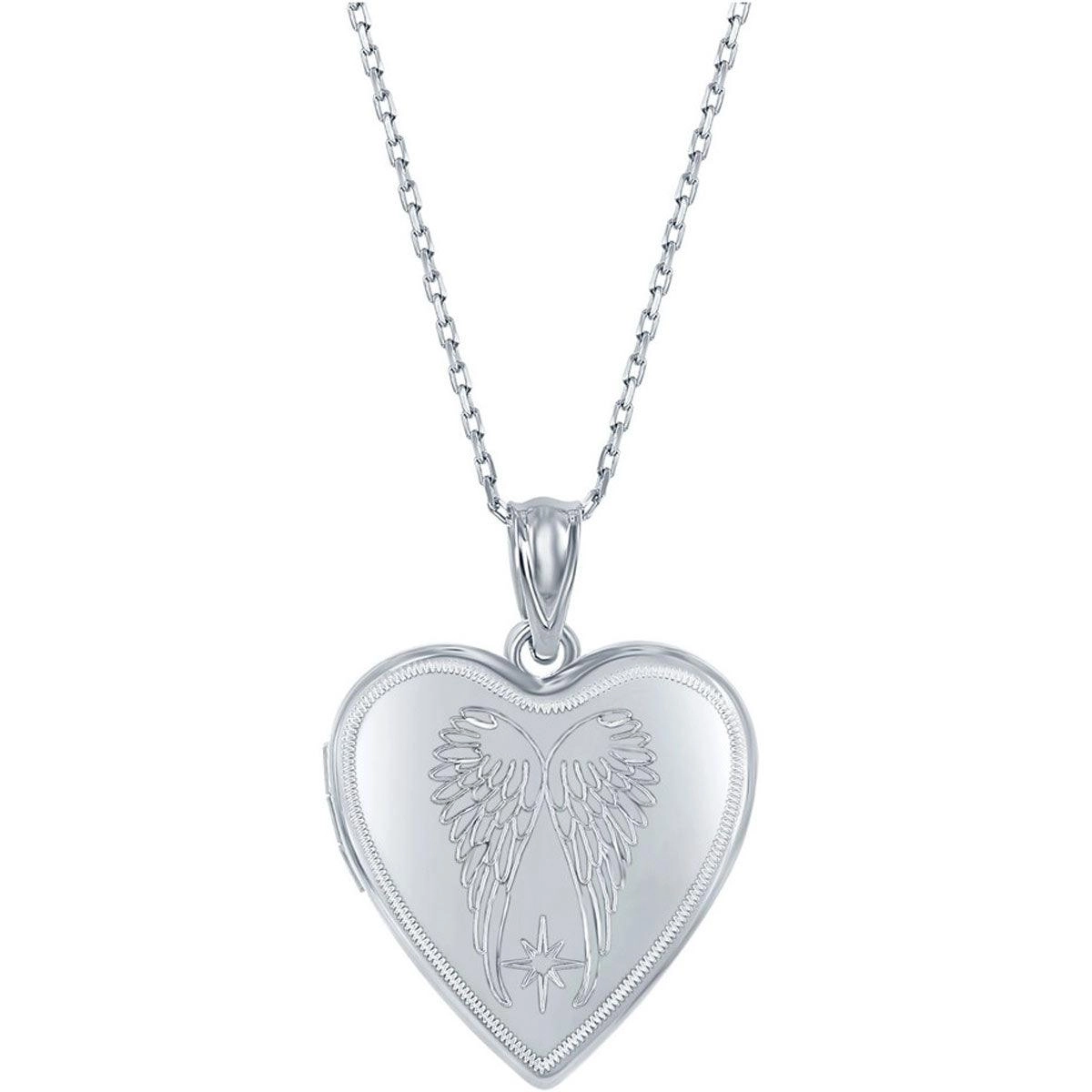 Classic Women's Pendant and Locket Set - Sterling Silver Angel Wings Heart | J-2752
