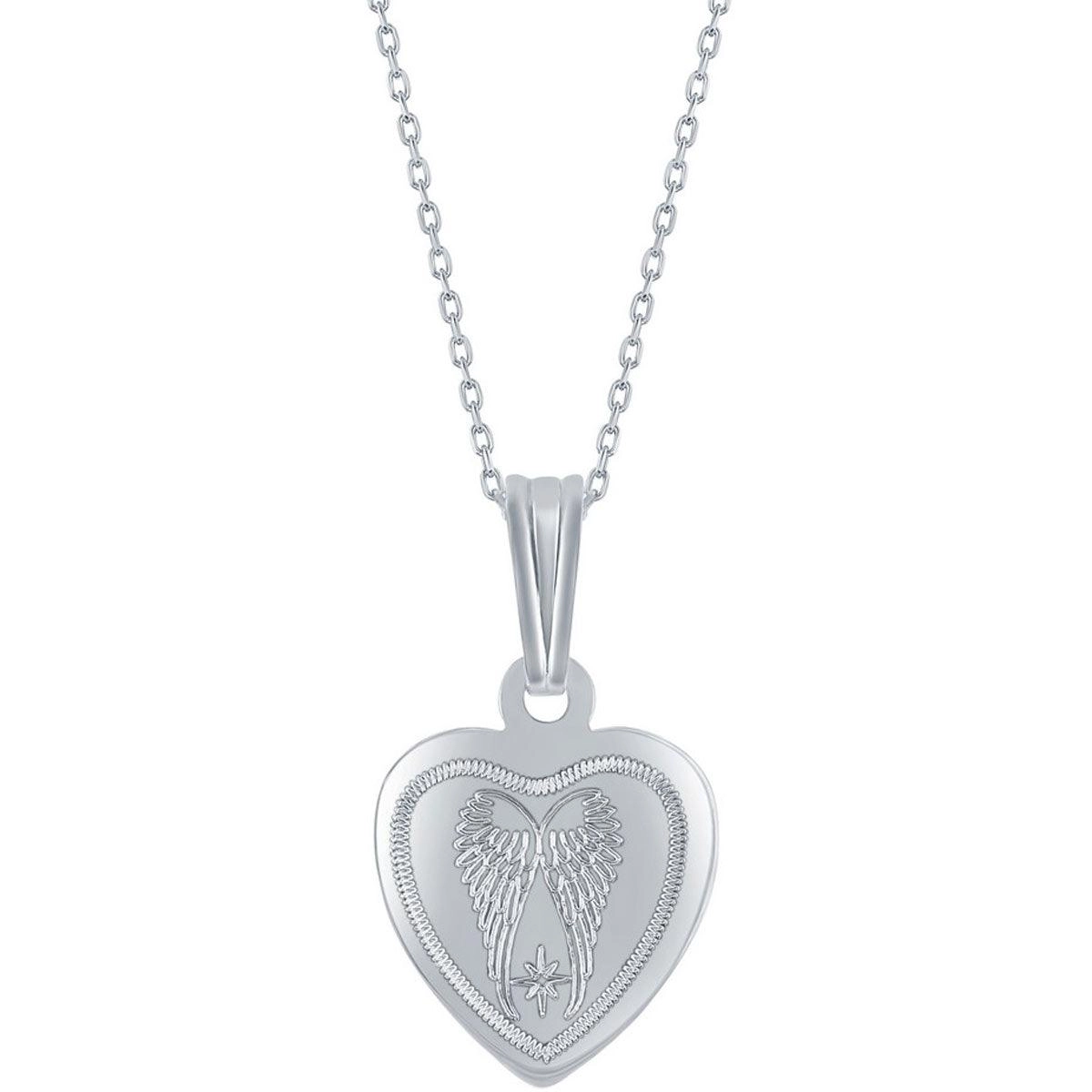 Classic Women's Pendant and Locket Set - Sterling Silver Angel Wings Heart | J-2752