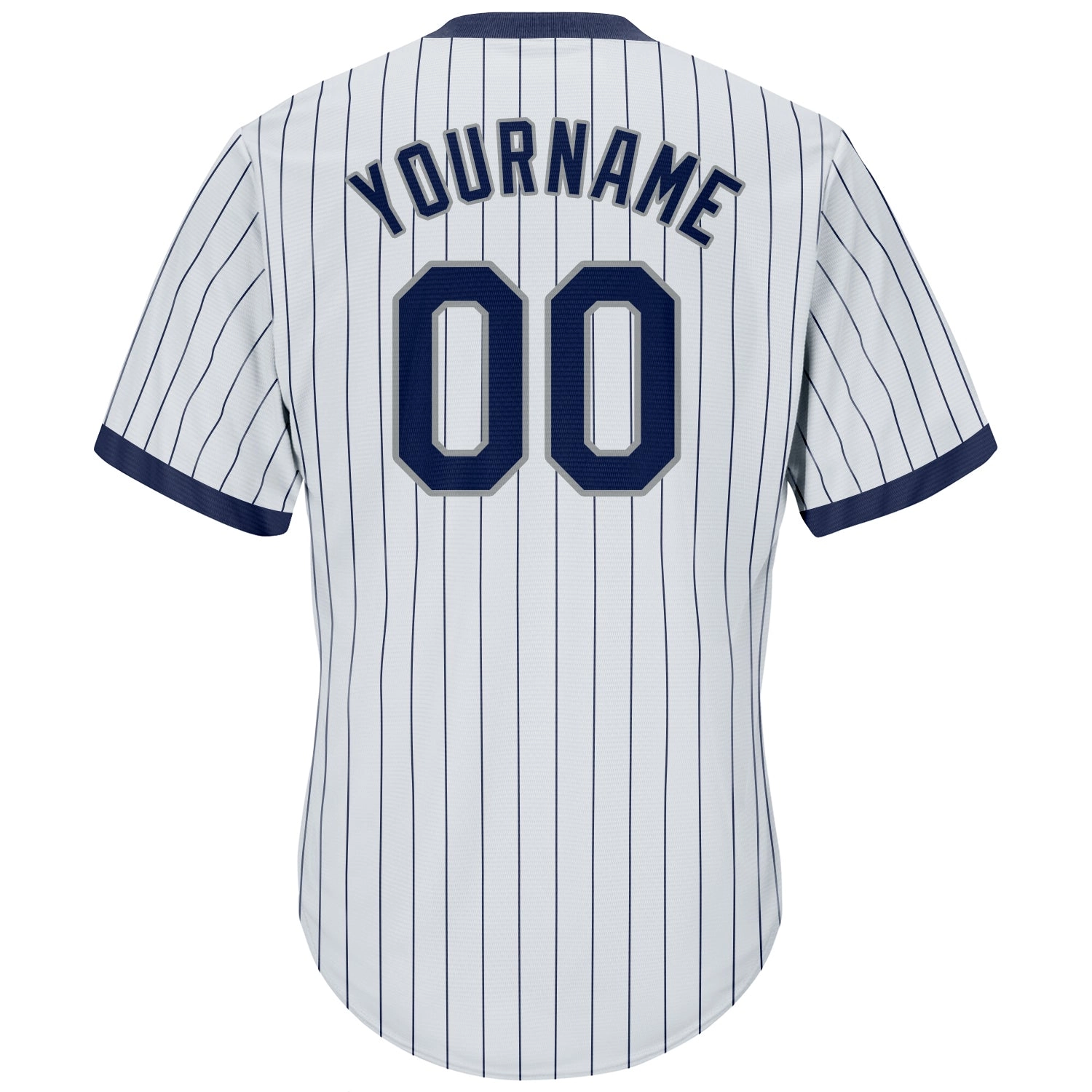 Custom White Navy Pinstripe Navy-Gray Authentic Throwback Rib-Knit Baseball Jersey Shirt