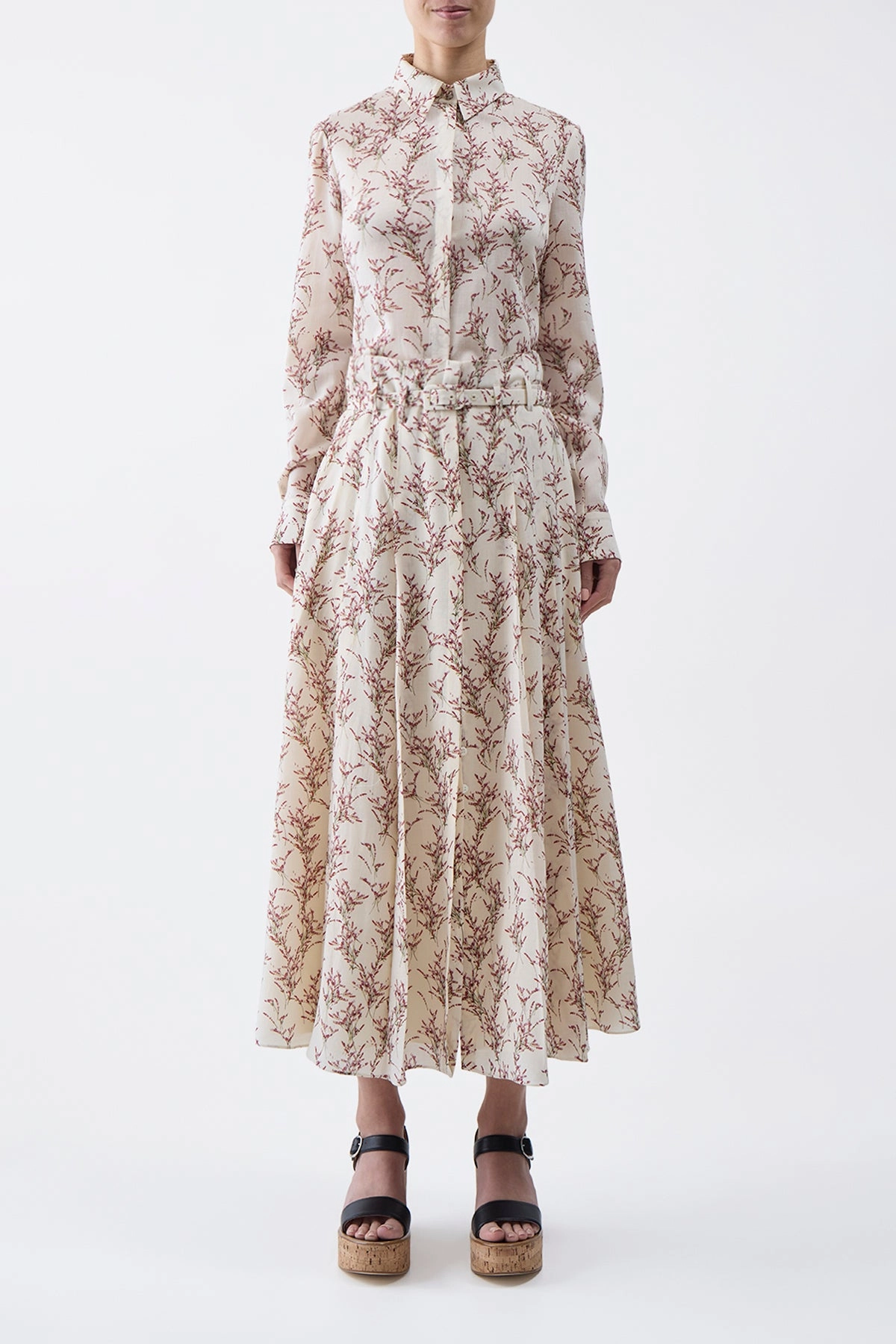 Dugald Pleated Midi Skirt in Ivory Multi Wool