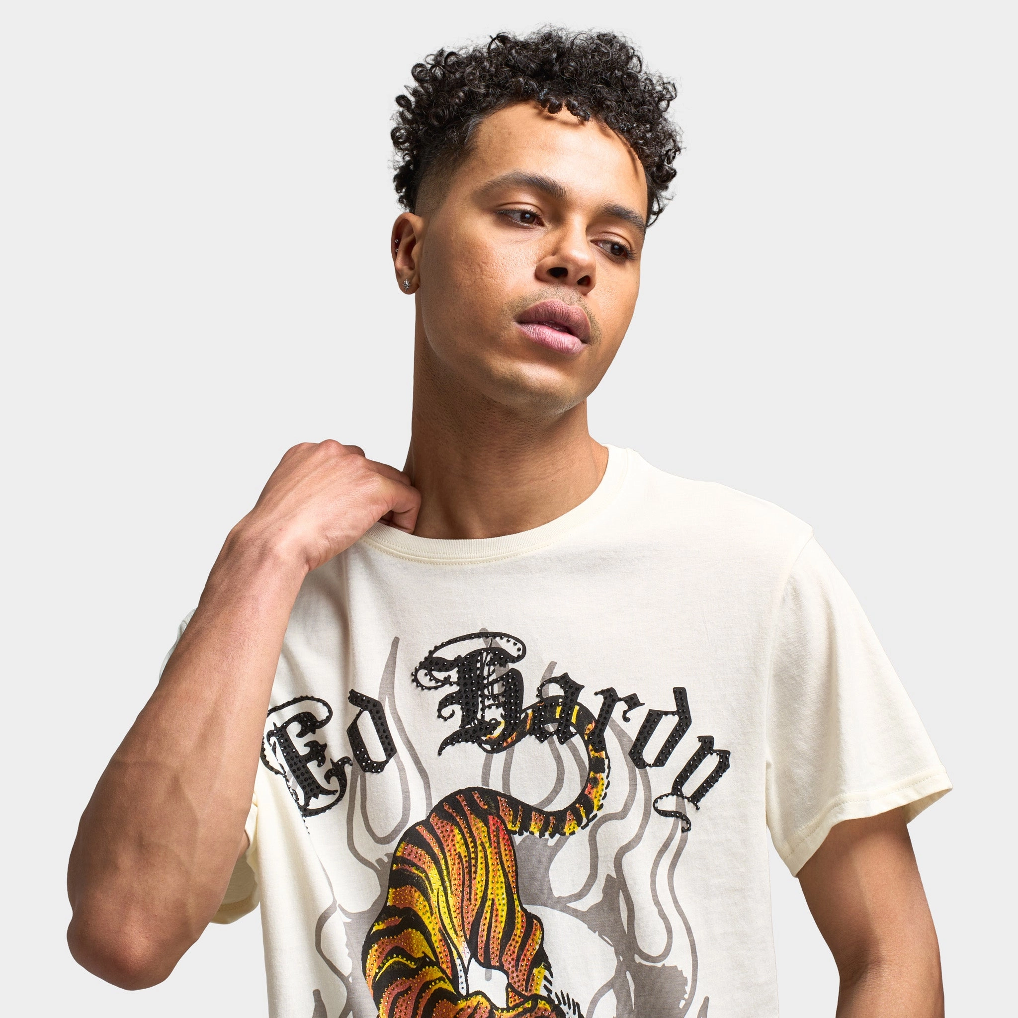 Ed Hardy Crawling Tiger Graphic T-Shirt / Ivory