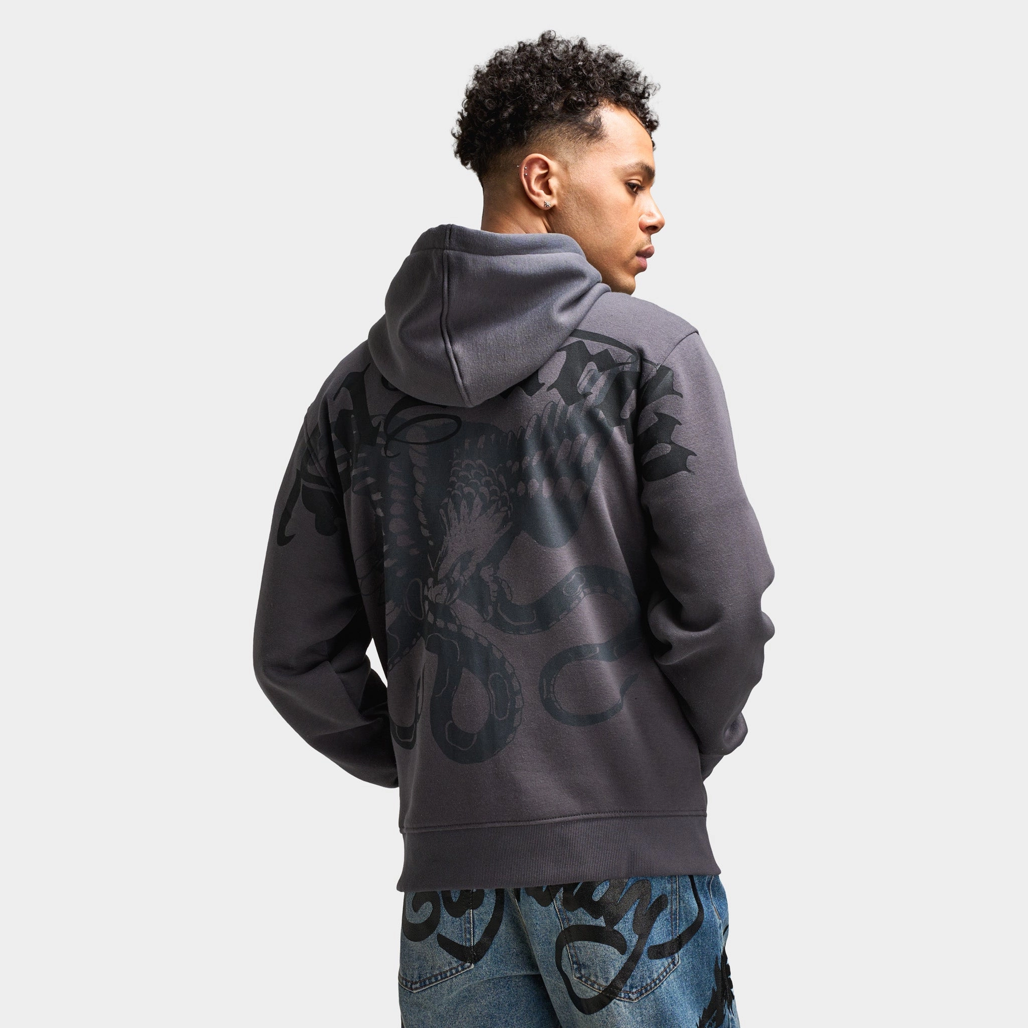 Ed Hardy Dragon Flame Full Zip Hoodie / Charcoal