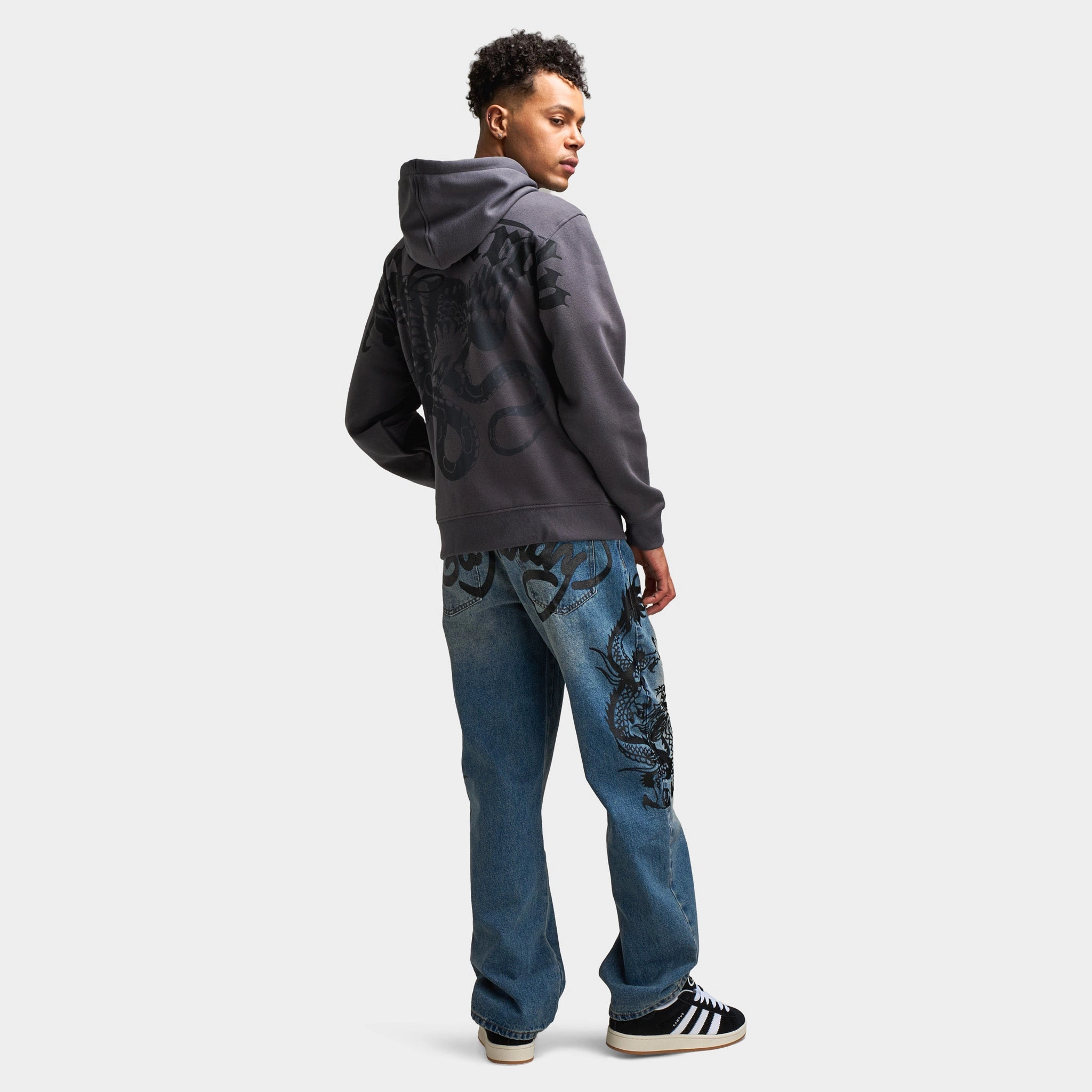 Ed Hardy Dragon Flame Full Zip Hoodie / Charcoal