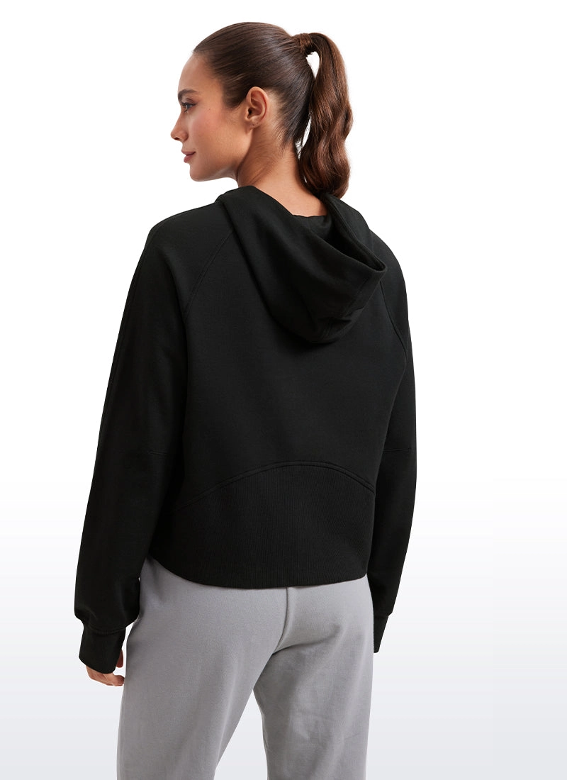 Fleece Mock Neck Hoodies with Thumb Holes