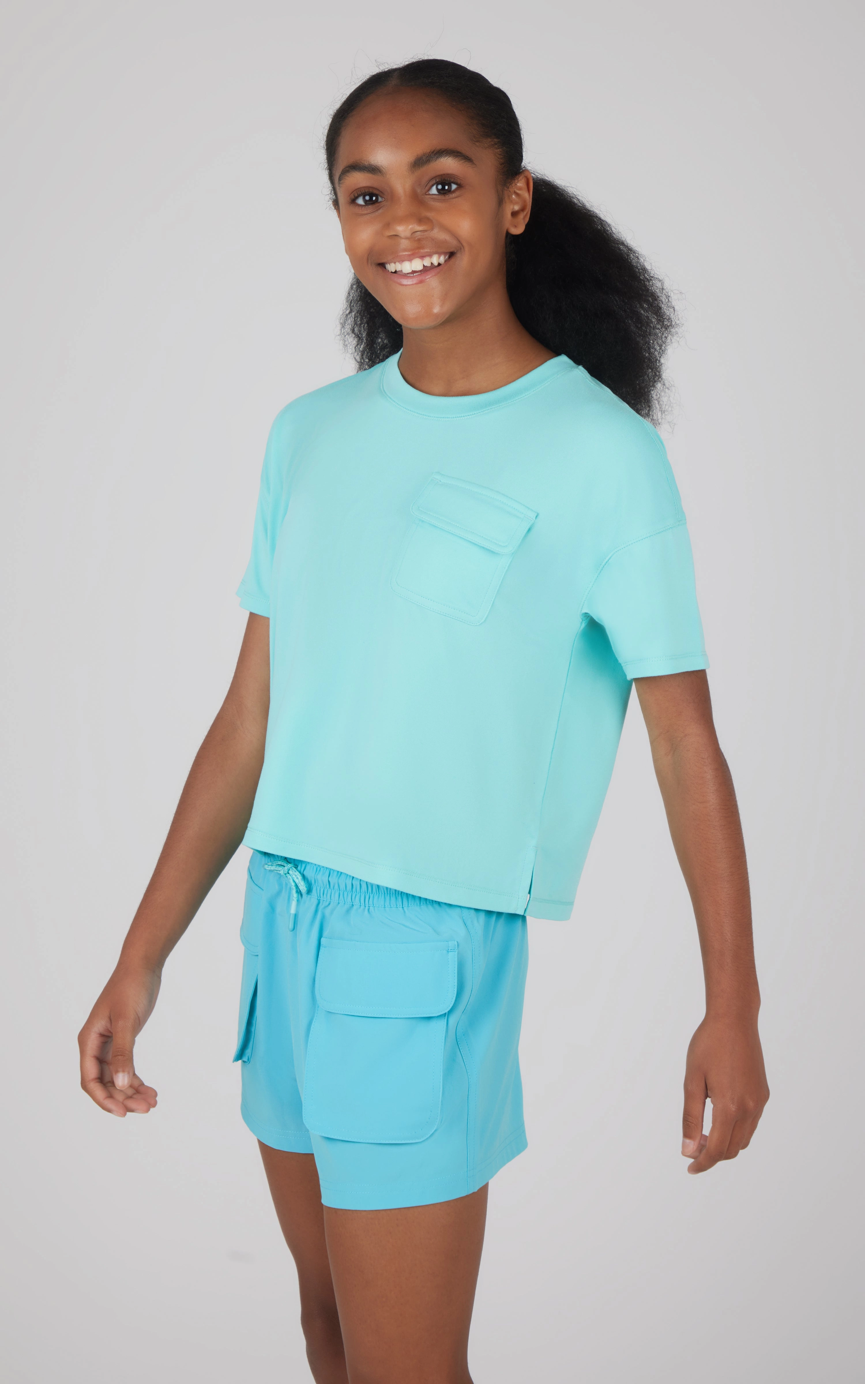 Girls 2 PC Boxy Tee and Woven Cargo Short