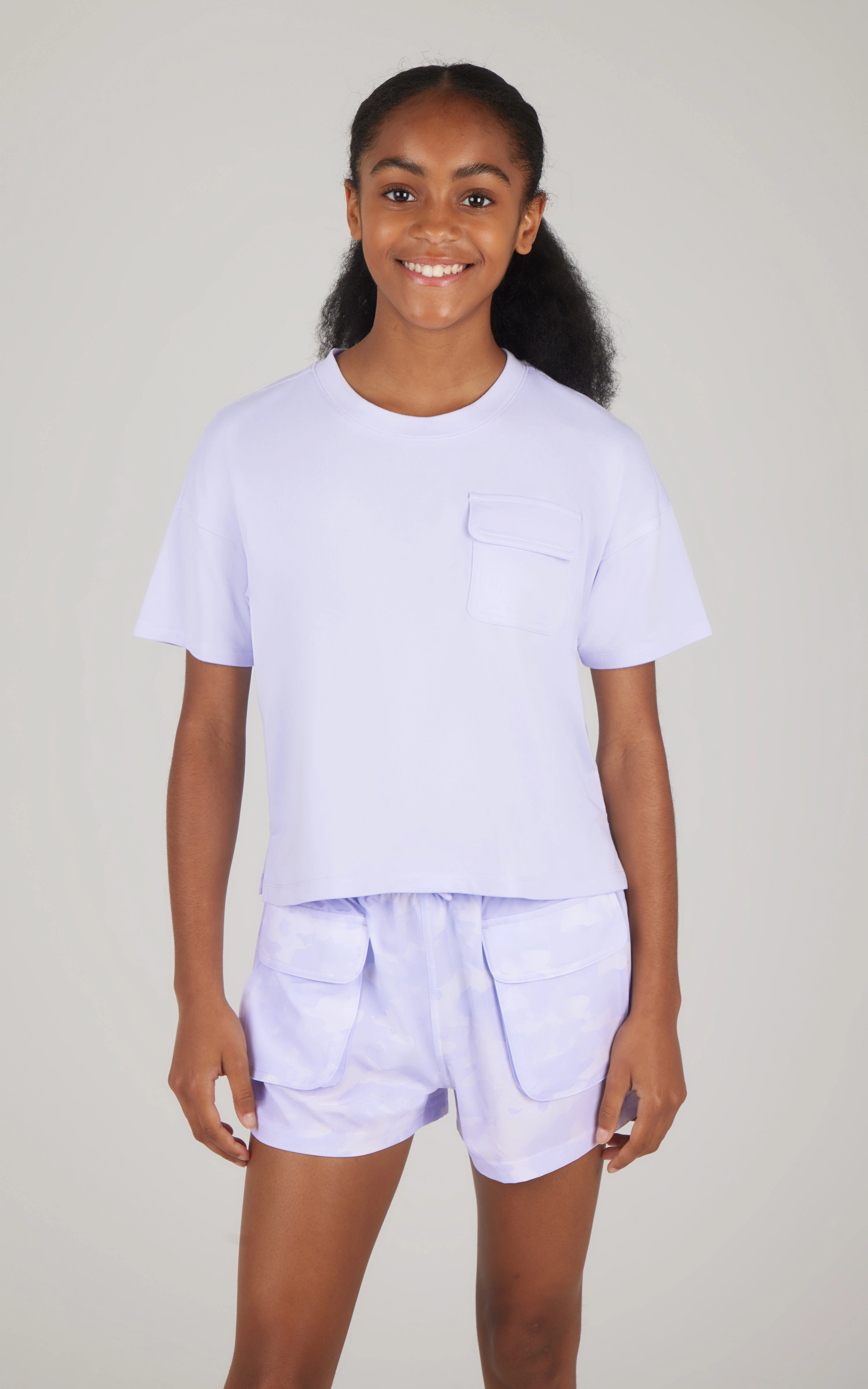 Girls 2 PC Boxy Tee and Woven Cargo Short