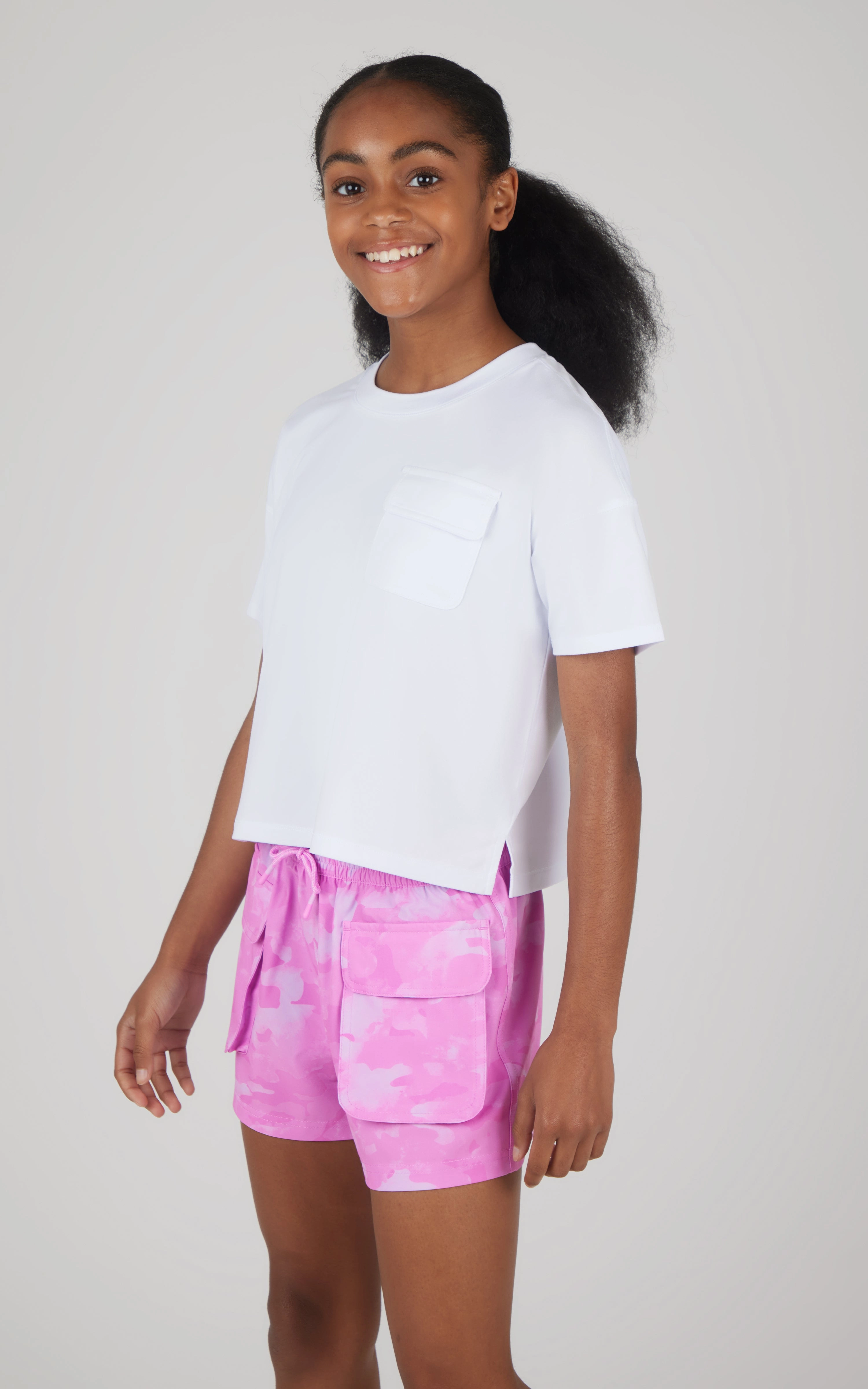 Girls 2 PC Boxy Tee and Woven Cargo Short