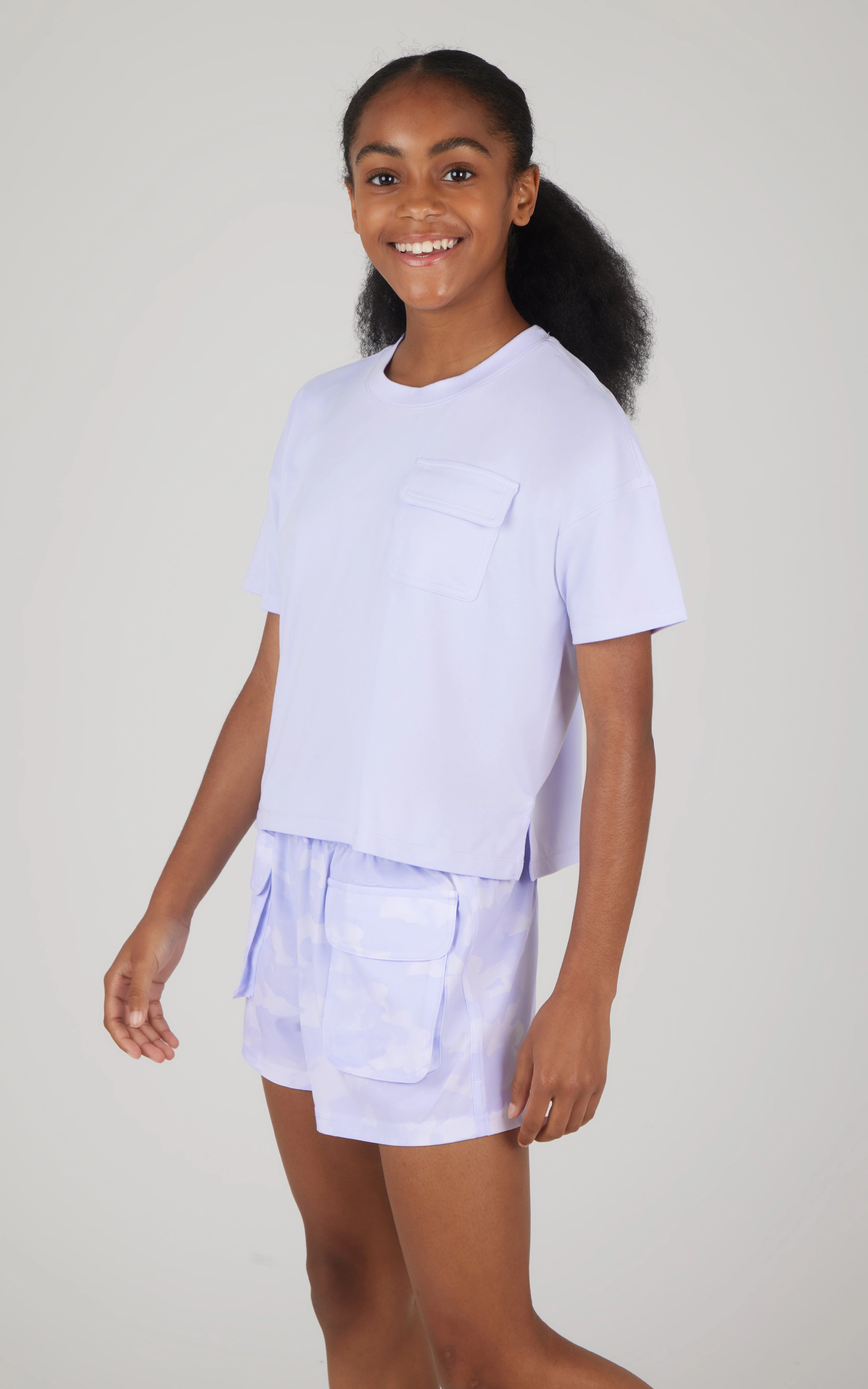 Girls 2 PC Boxy Tee and Woven Cargo Short