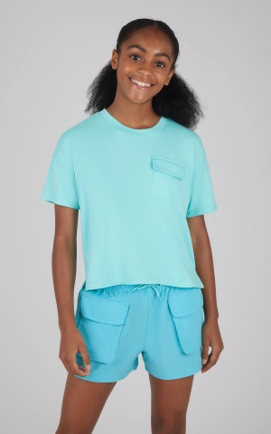 Girls 2 PC Boxy Tee and Woven Cargo Short