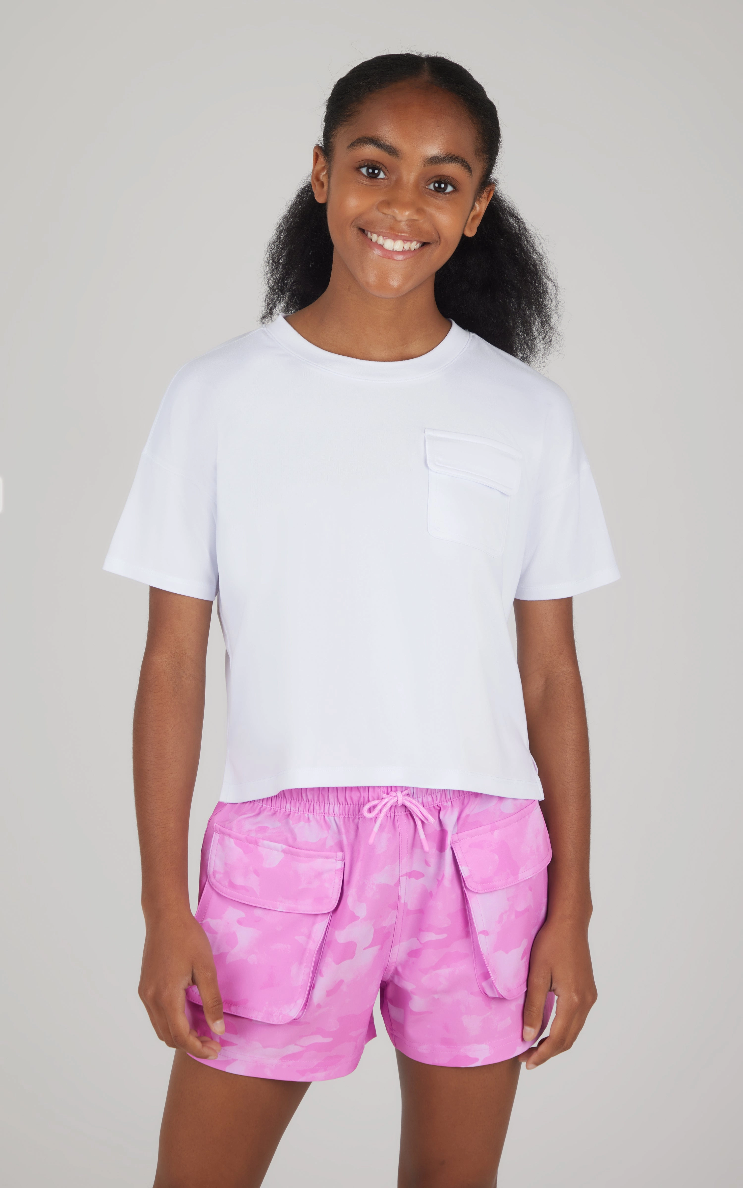 Girls 2 PC Boxy Tee and Woven Cargo Short