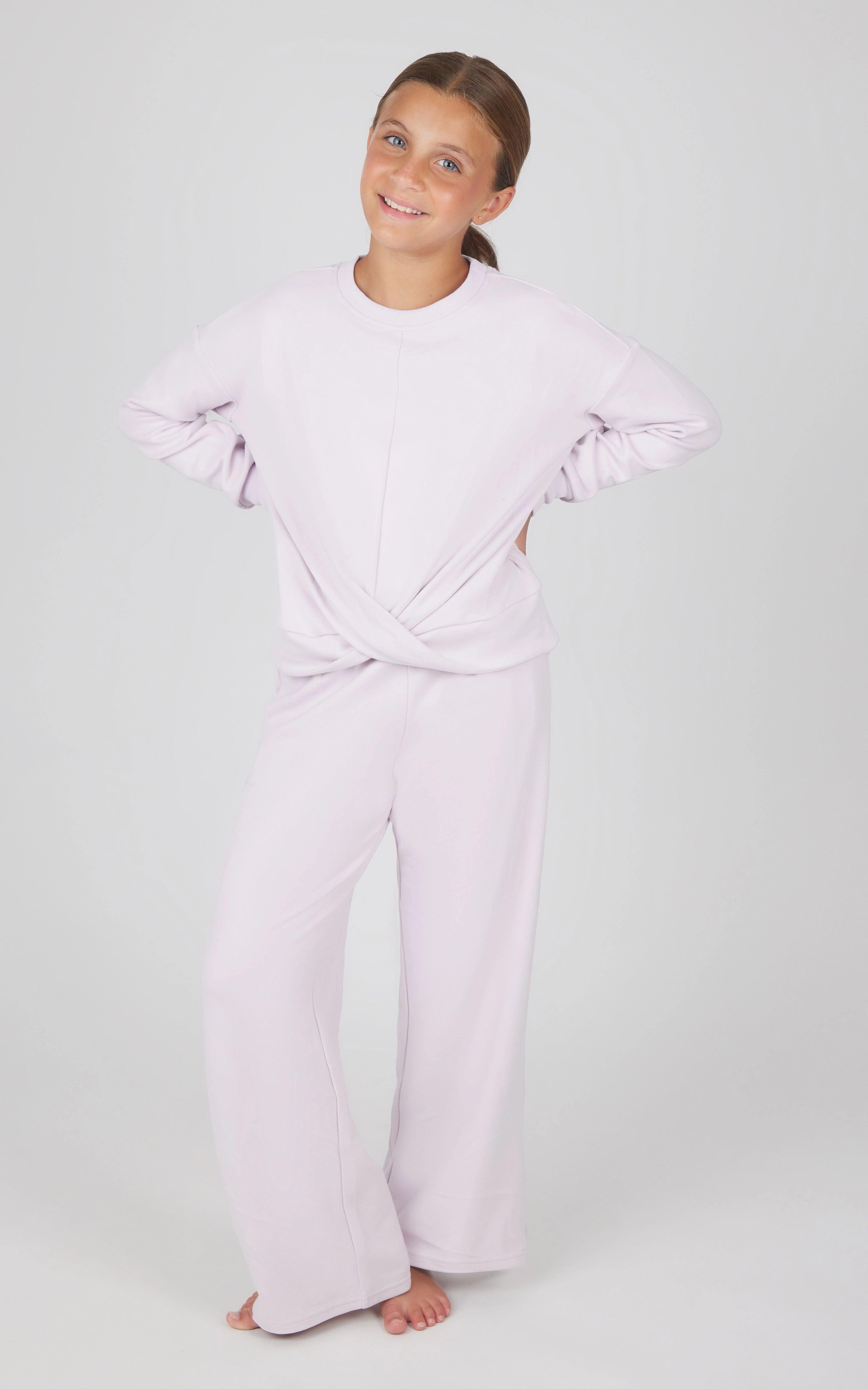 Girls 2 PC Melange Sweatshirt and Wide Leg Pant