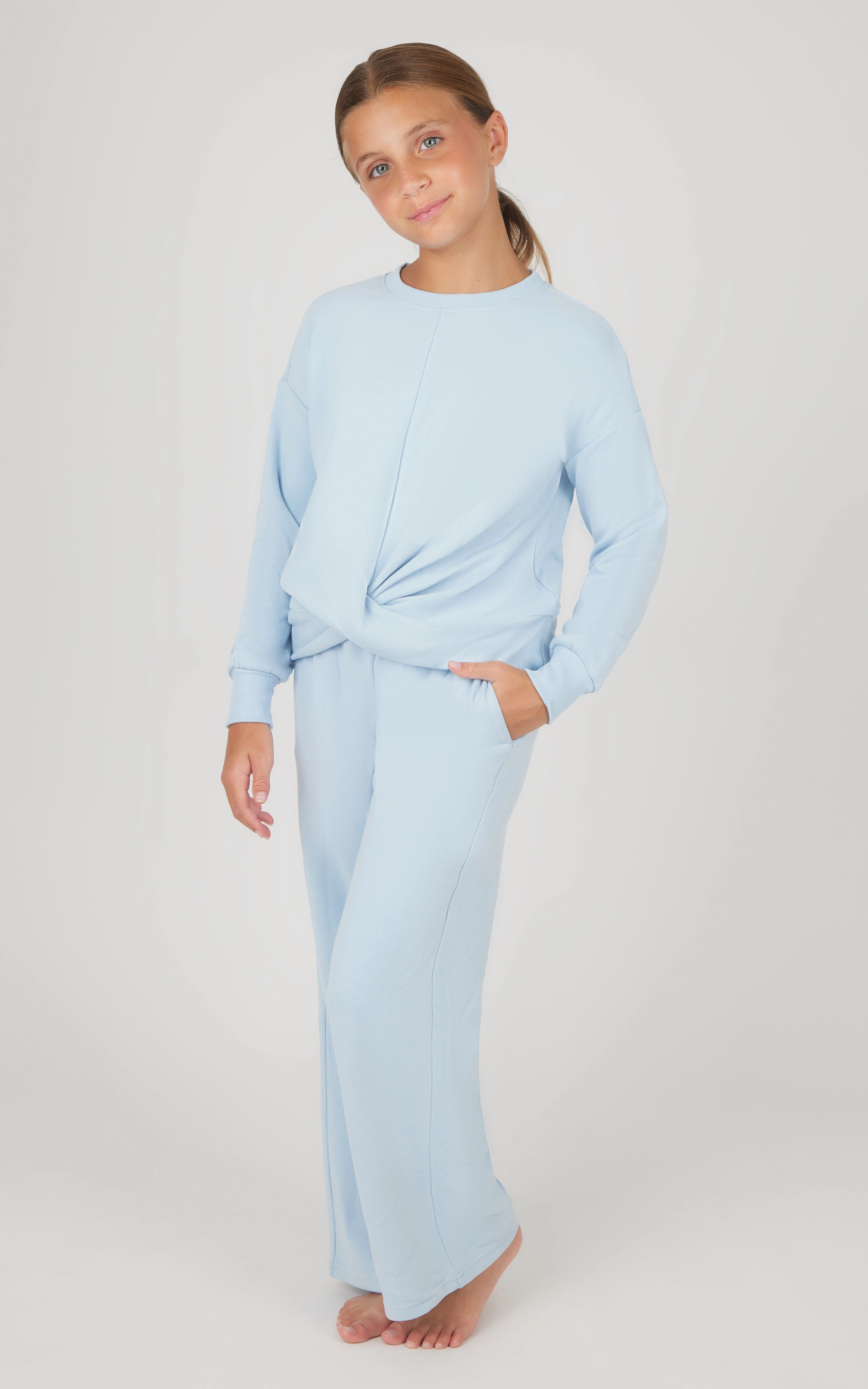 Girls 2 PC Melange Sweatshirt and Wide Leg Pant