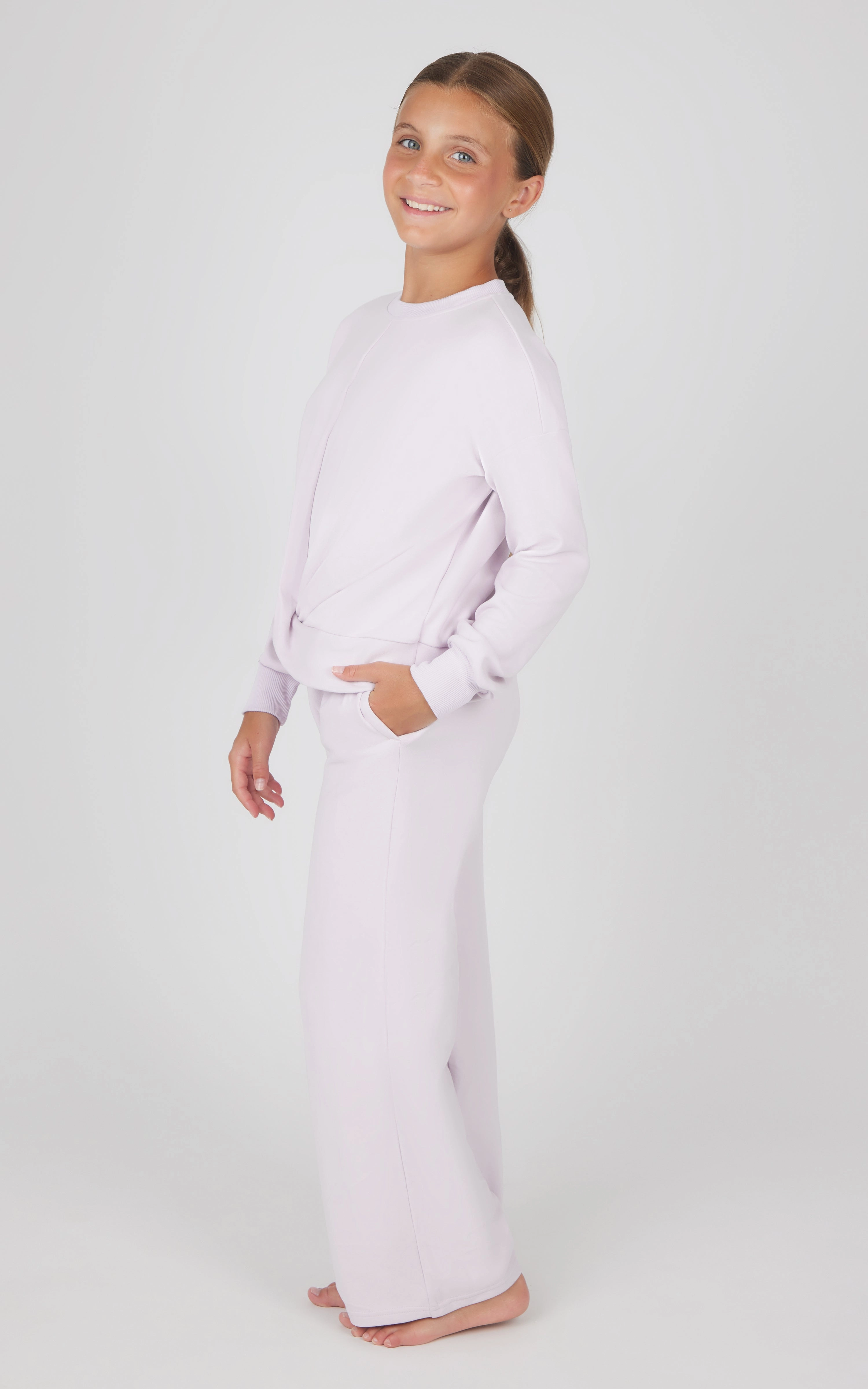 Girls 2 PC Melange Sweatshirt and Wide Leg Pant