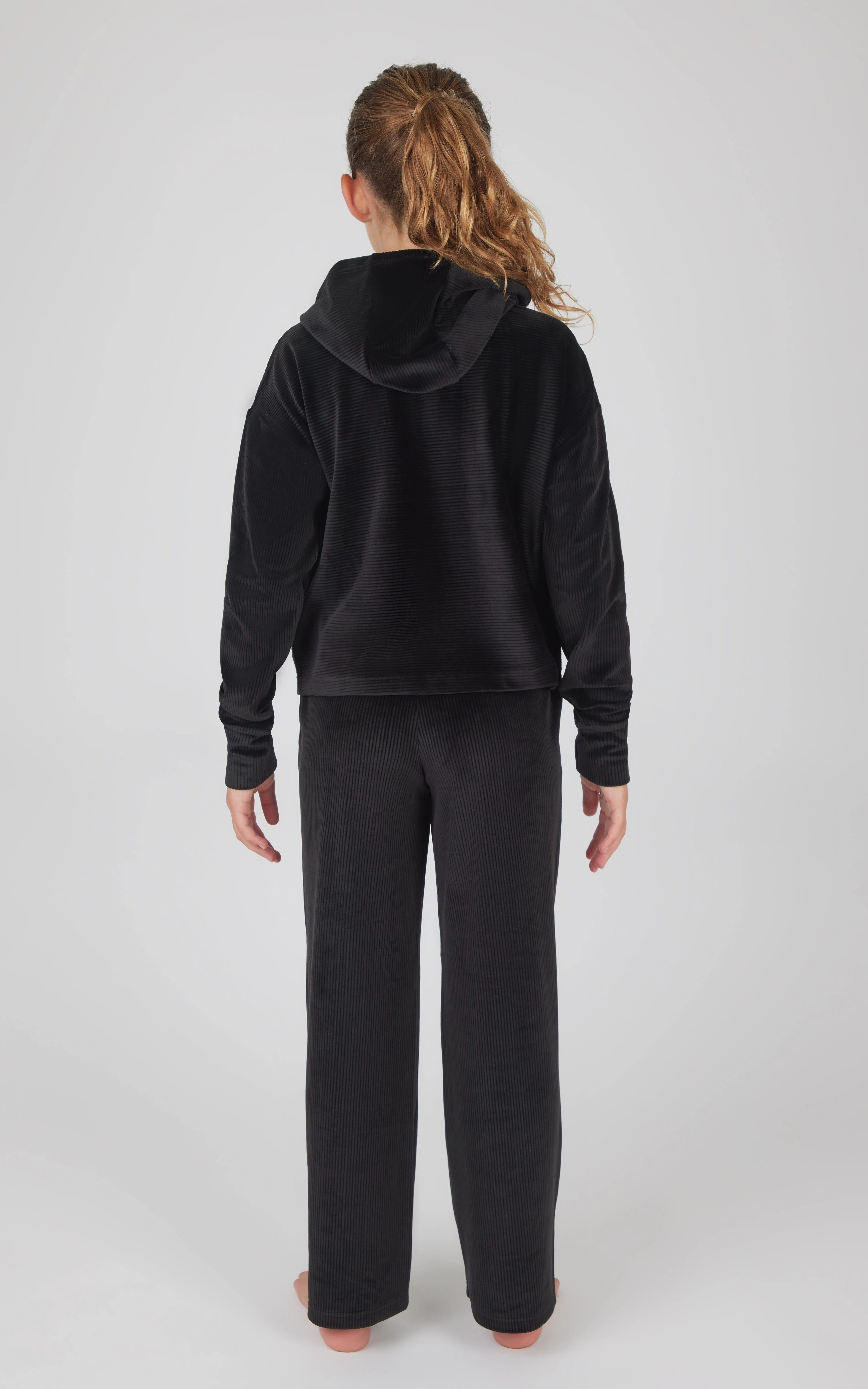 Girls 2 PC Ribbed Velour Hoodie and Straight Leg Pant