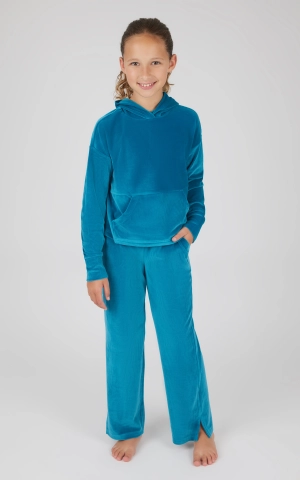 Girls 2 PC Ribbed Velour Hoodie and Straight Leg Pant