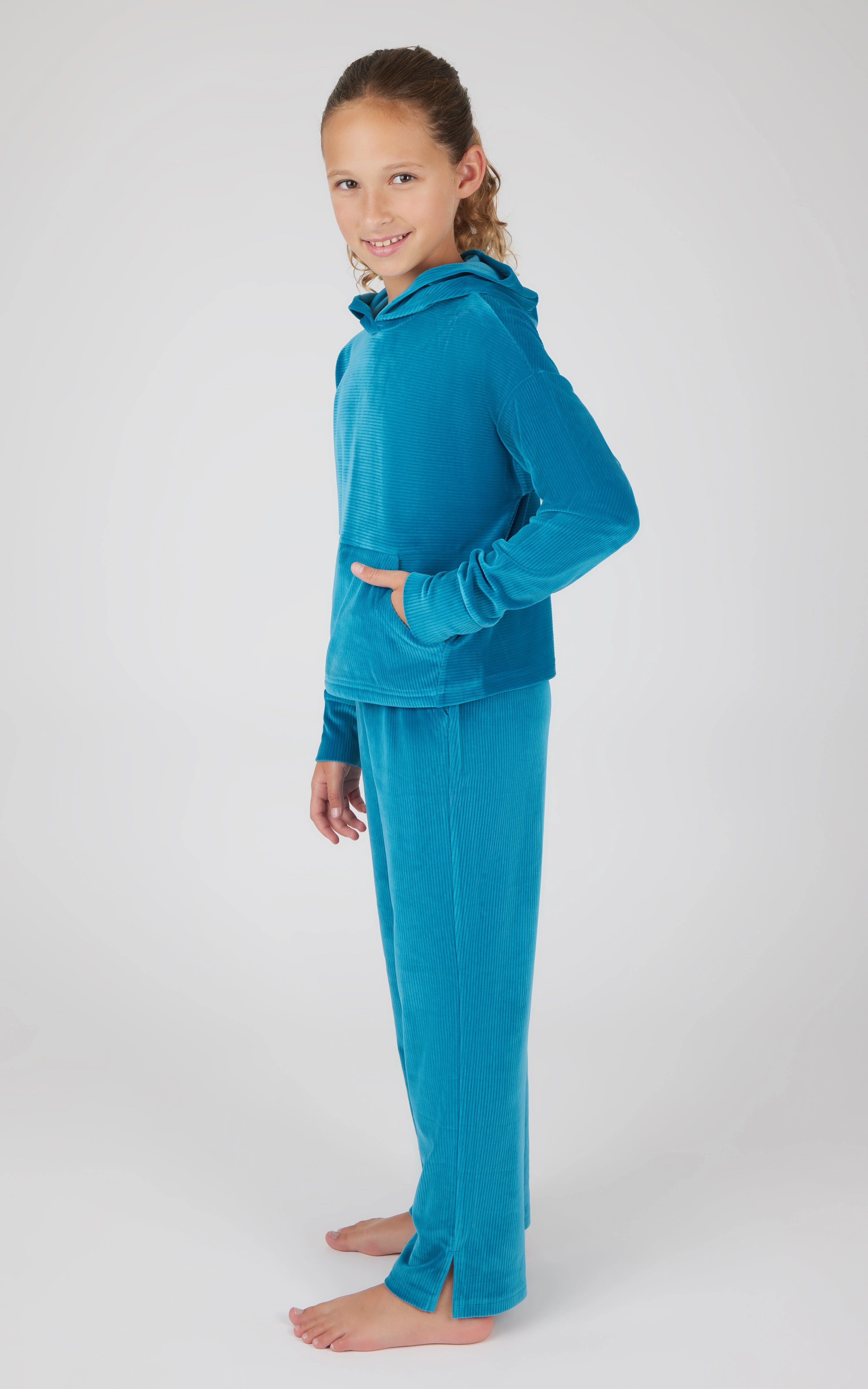 Girls 2 PC Ribbed Velour Hoodie and Straight Leg Pant